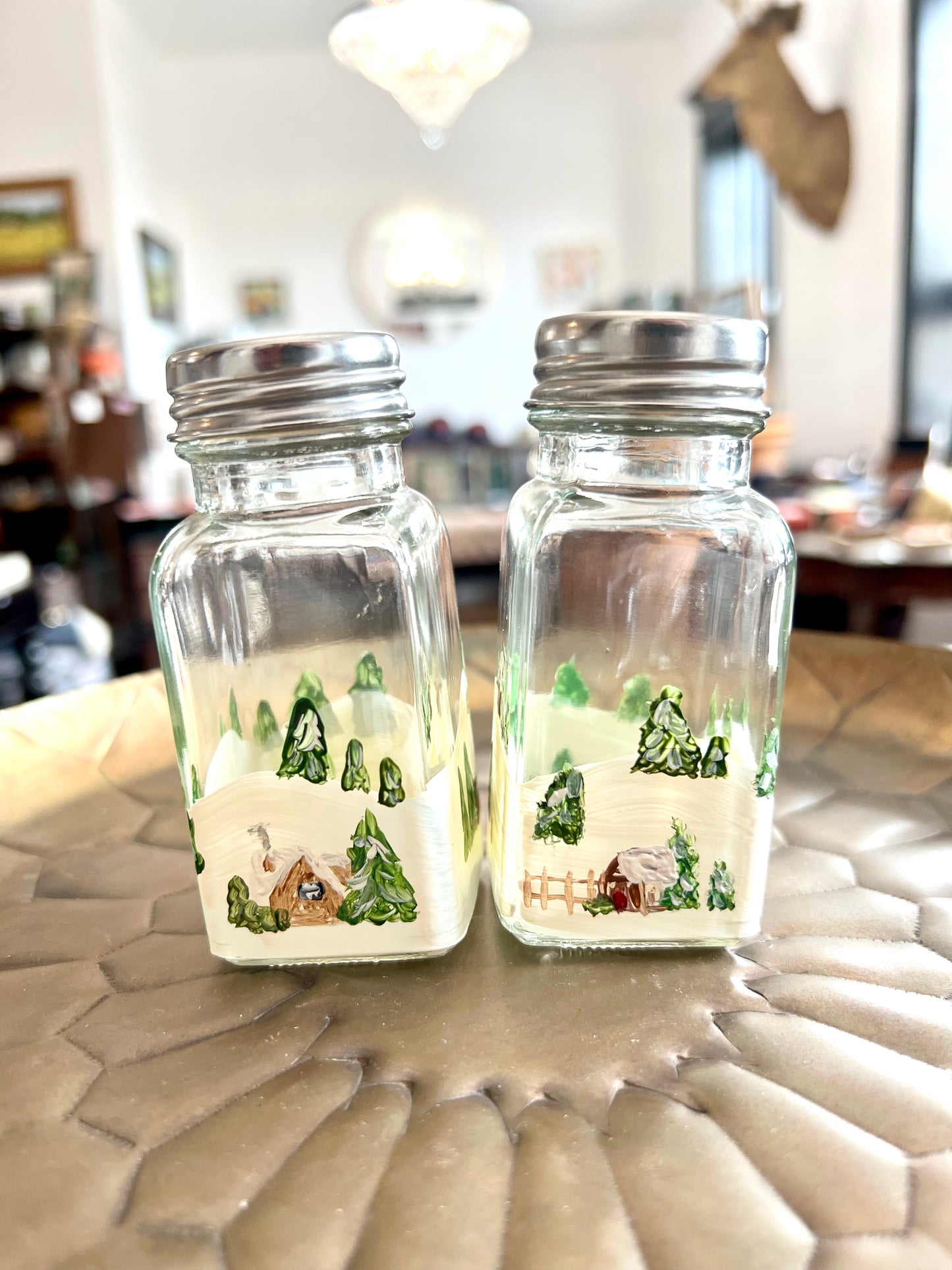 Winter Lodges Hand-painted Salt & Pepper Shaker Set by Carol Moore