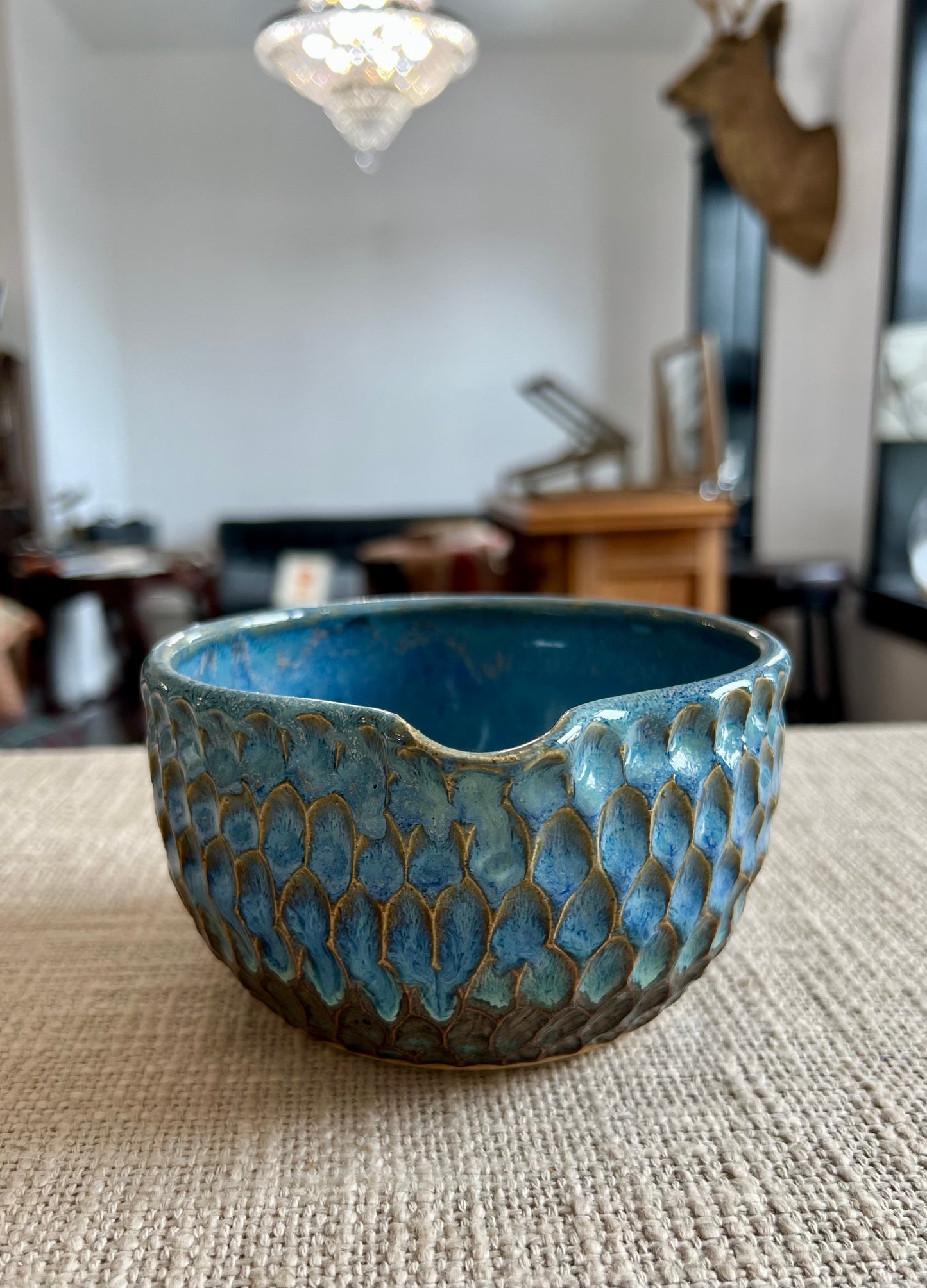 Peacock Textured Bowl - Handmade by Ceramic Artist Natalie Zelman