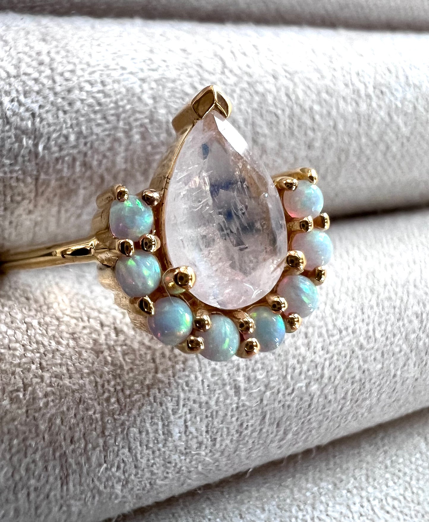 Rainbow Moonstone & Opals Ballerina Ring, Size 6