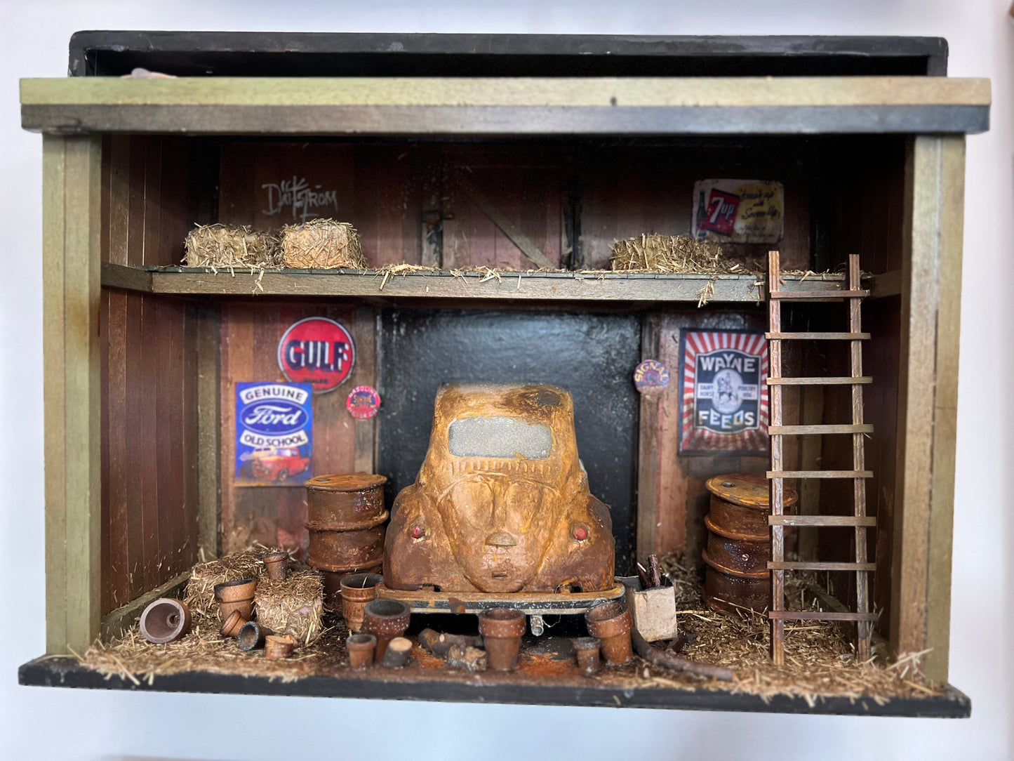 Farmer's Barn Garage - Shadow Box by Artist Dick Dahlstrom