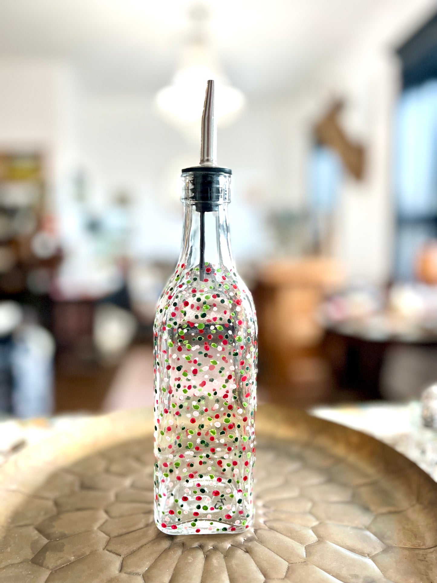 Holiday Polka Dot Hand-painted Olive Oil Bottle by Carol Moore