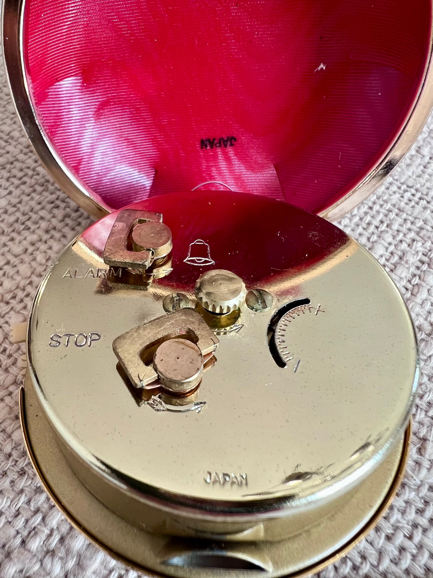 Vintage Working Bradley Travel Alarm Clock in Red Leather Case Japan 1960s/70s