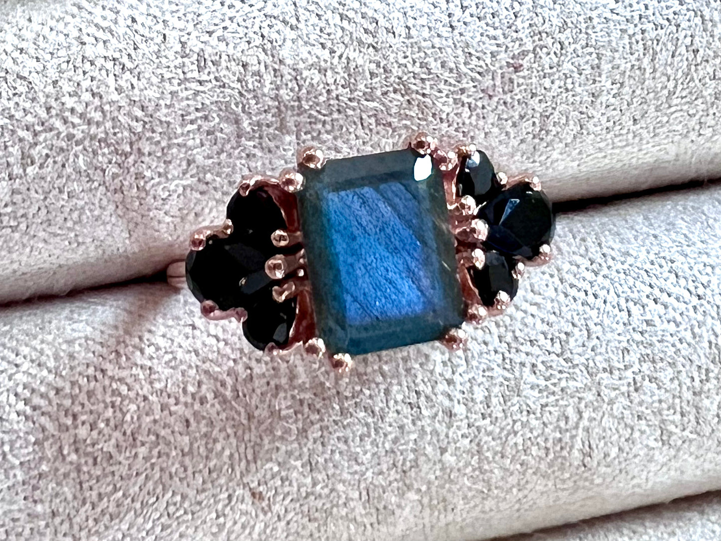 Labradorite & Black Spinel 14kt Rose Gold Vermeil Ring - Size 5