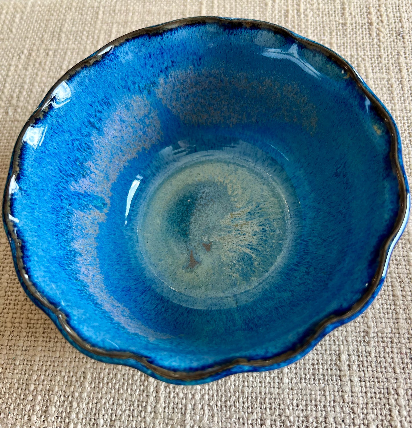 Sky Blue Wavy Bowl - Handmade by Ceramic Artist Natalie Zelman