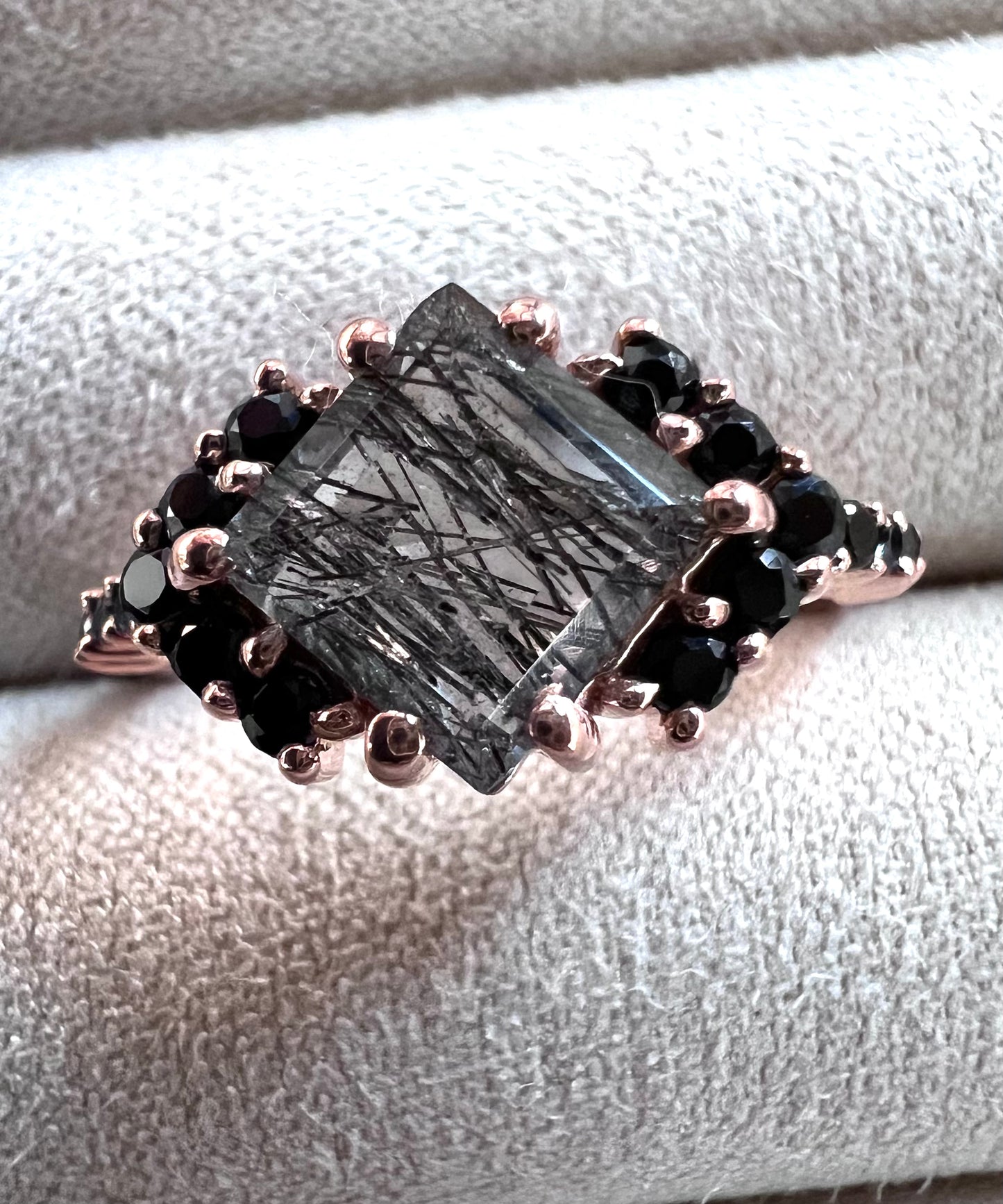 Princess Cut Rutilated Quartz & Spinel Ring, Size 6