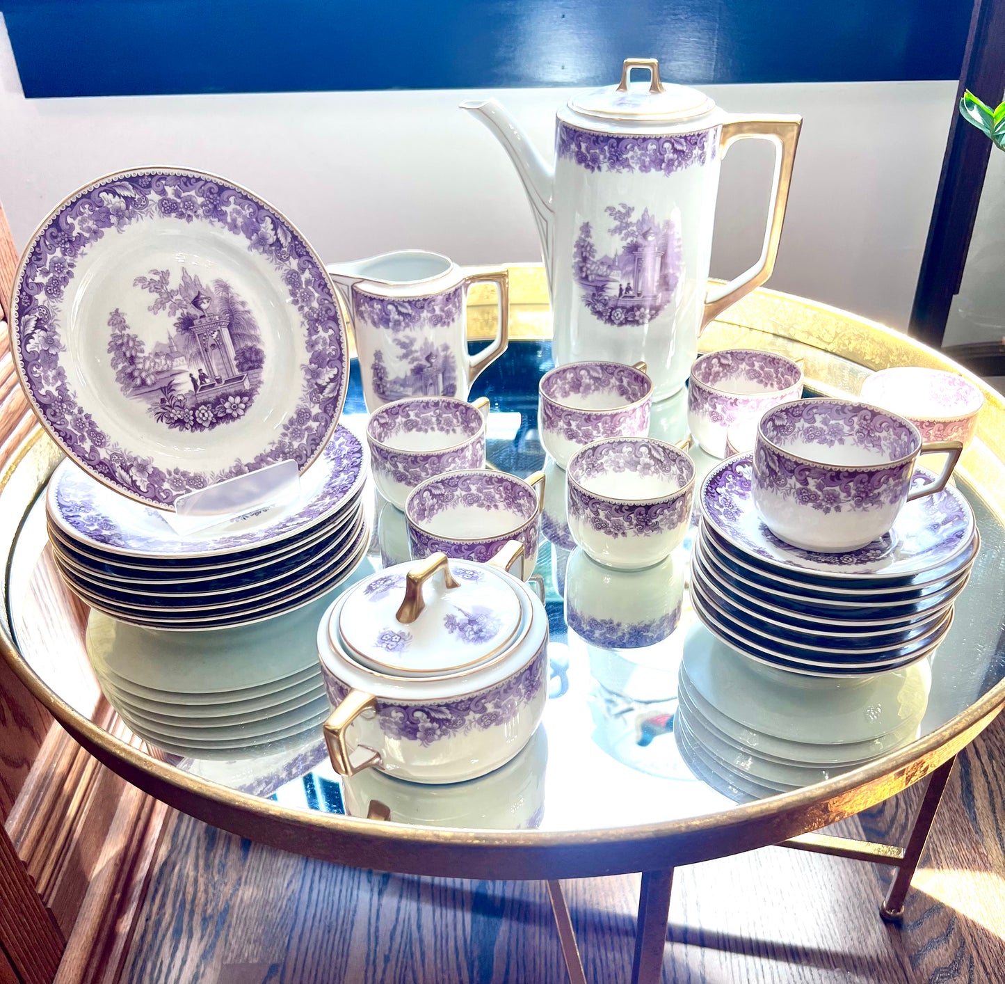 Lavender & Gold Bavarian Tea Set - Vintage 20-Piece