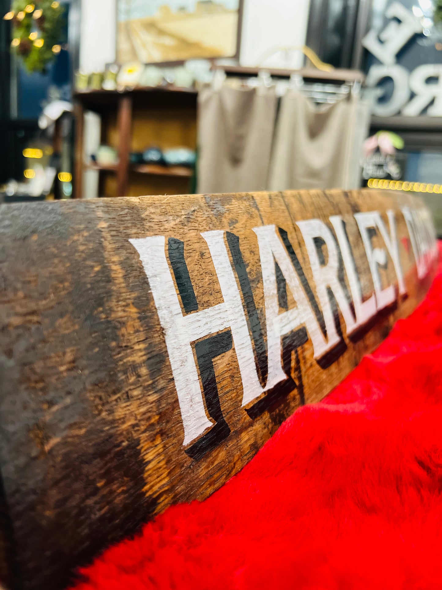 Harley Davidson Hand-Painted Whiskey Barrel Sign