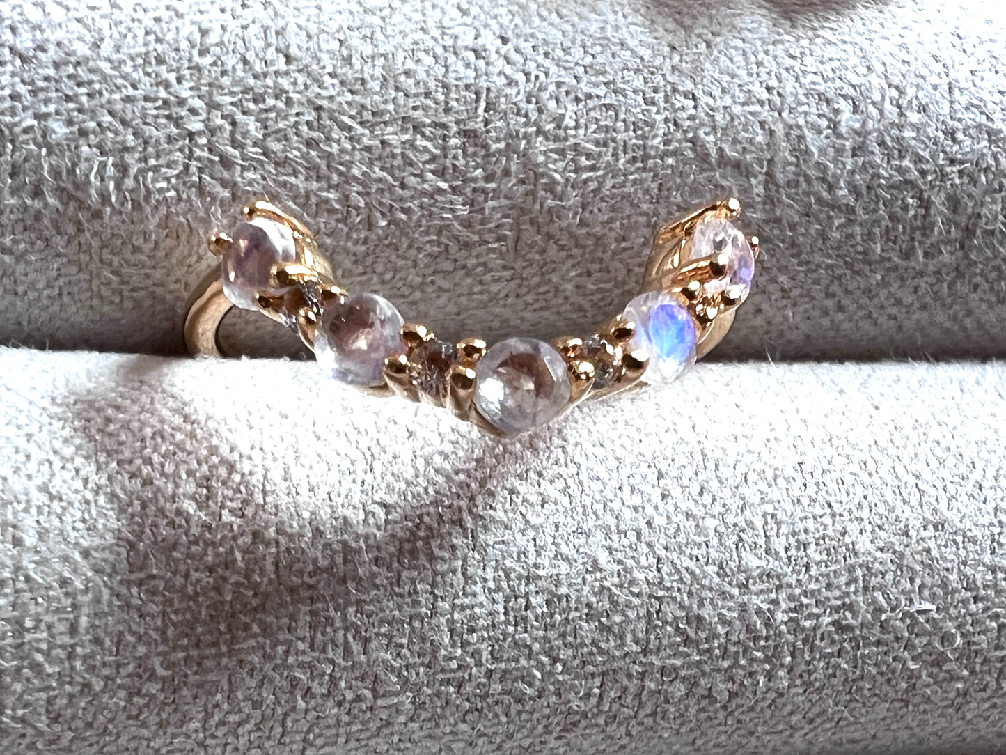 Rainbow Moonstone & Topaz Arc Ring, Size 5