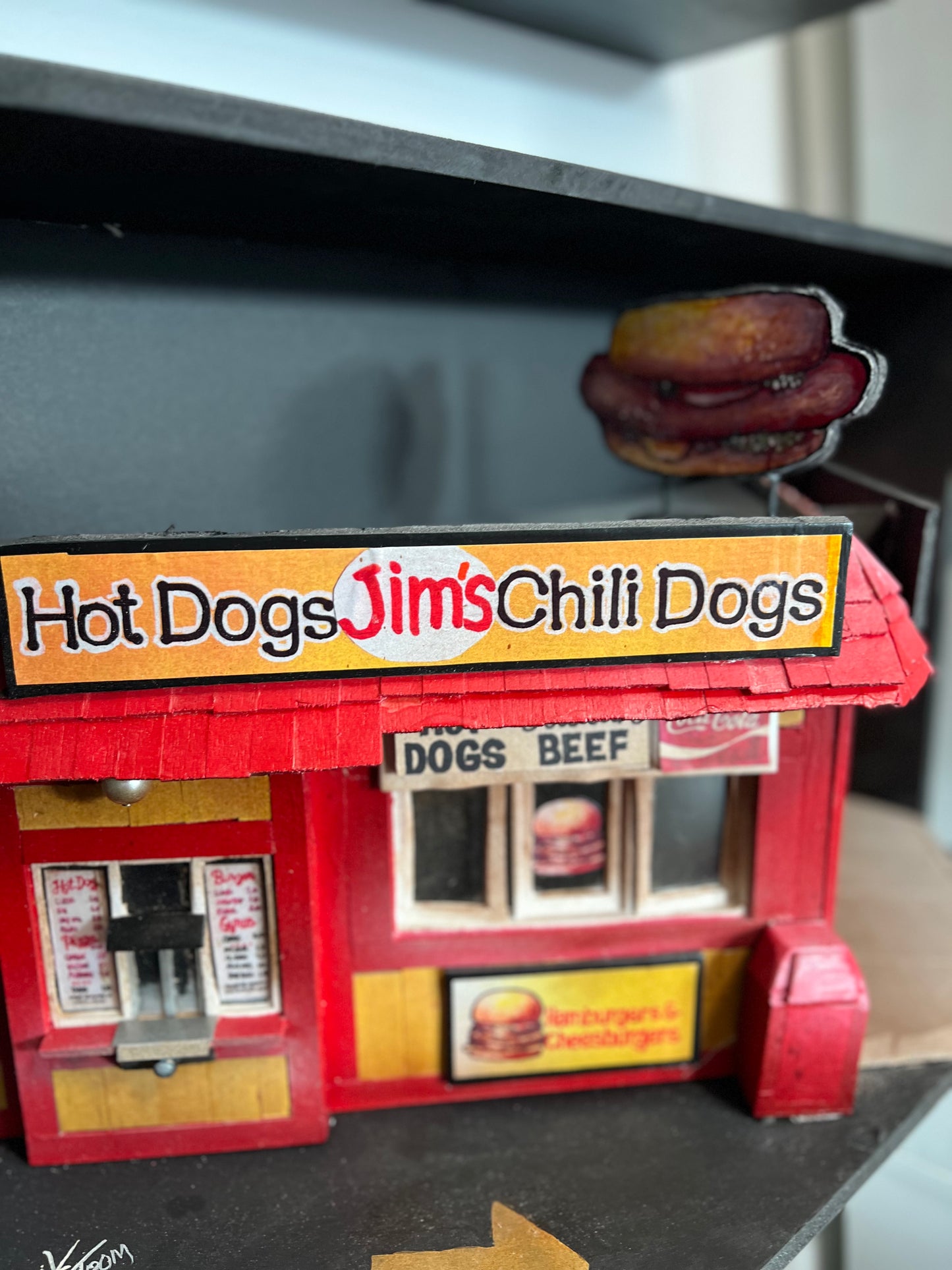 Jim's Hot Dogs & Chili Dogs - Shadow Box by Artist Dick Dahlstrom