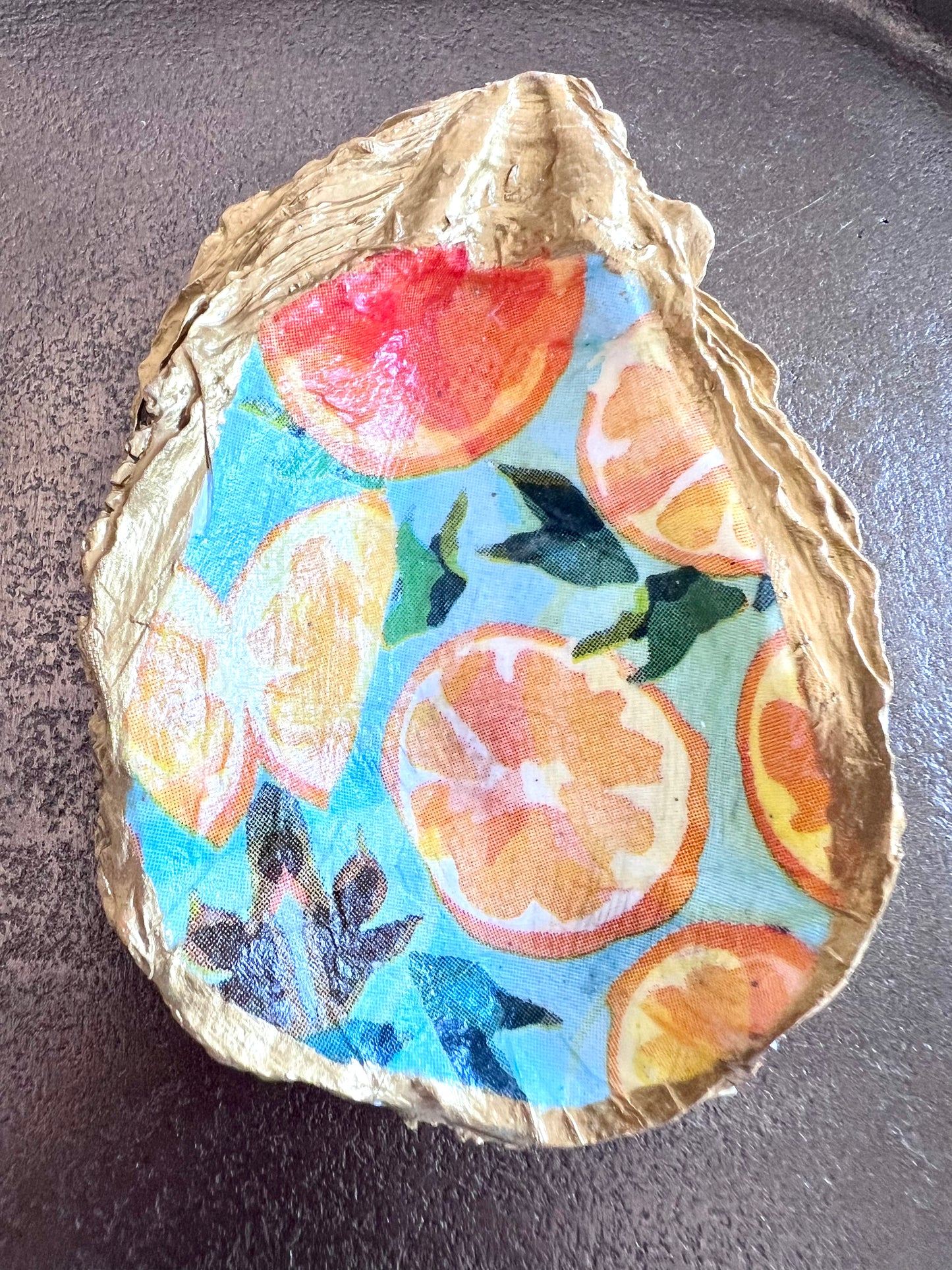 Orange Slices - Handmade Decoupaged Oyster Shell