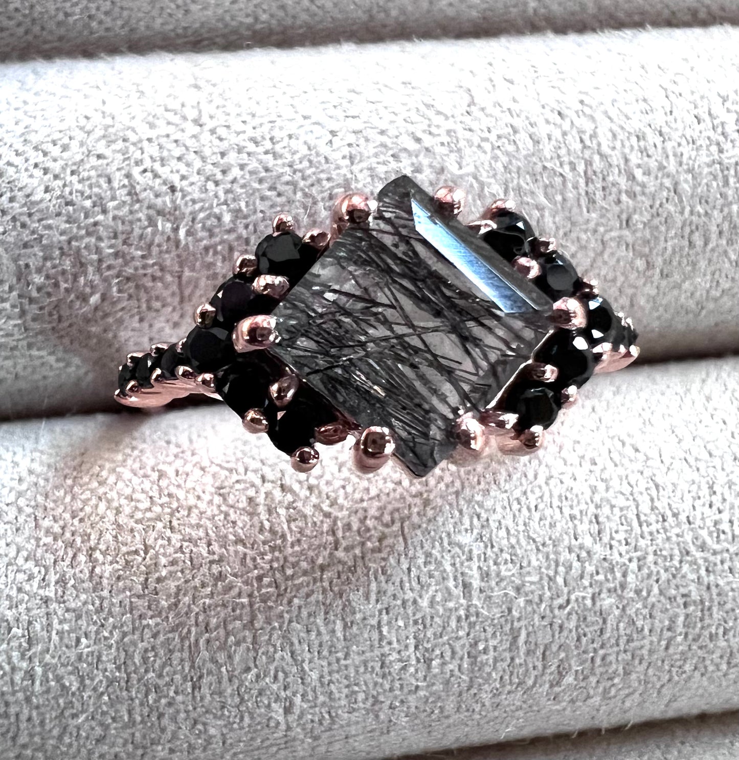Princess Cut Rutilated Quartz & Spinel Ring, Size 6