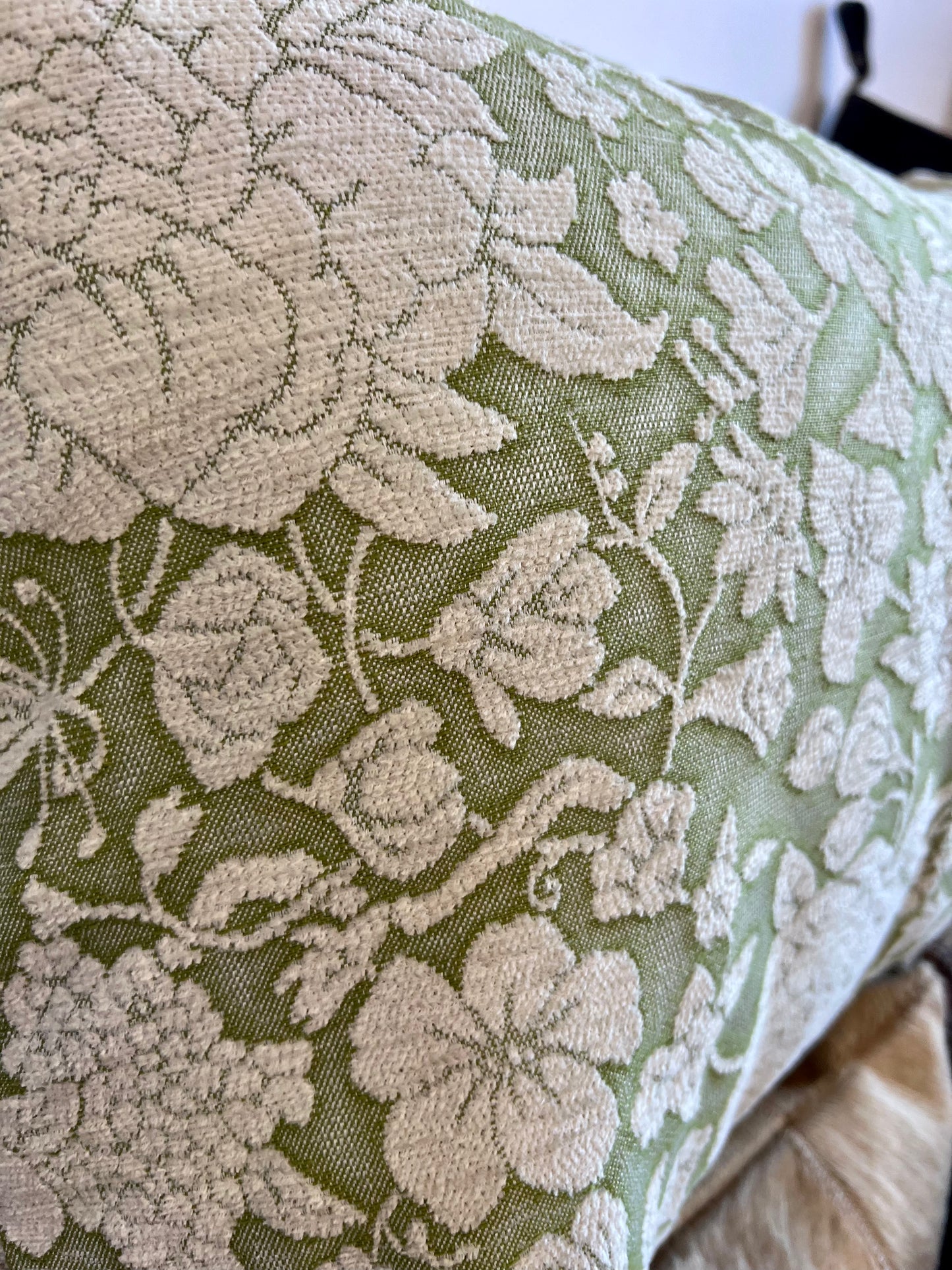 Sage Green Floral Lumbar Pillow - Made in the UK