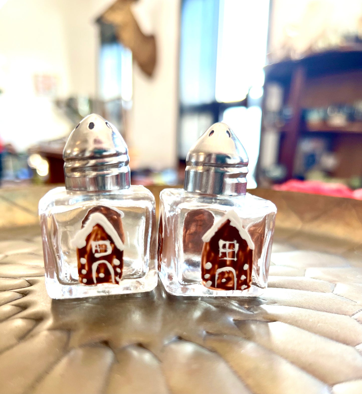 Gingerbread House Small Hand-painted Salt & Pepper Shaker Set by Carol Moore