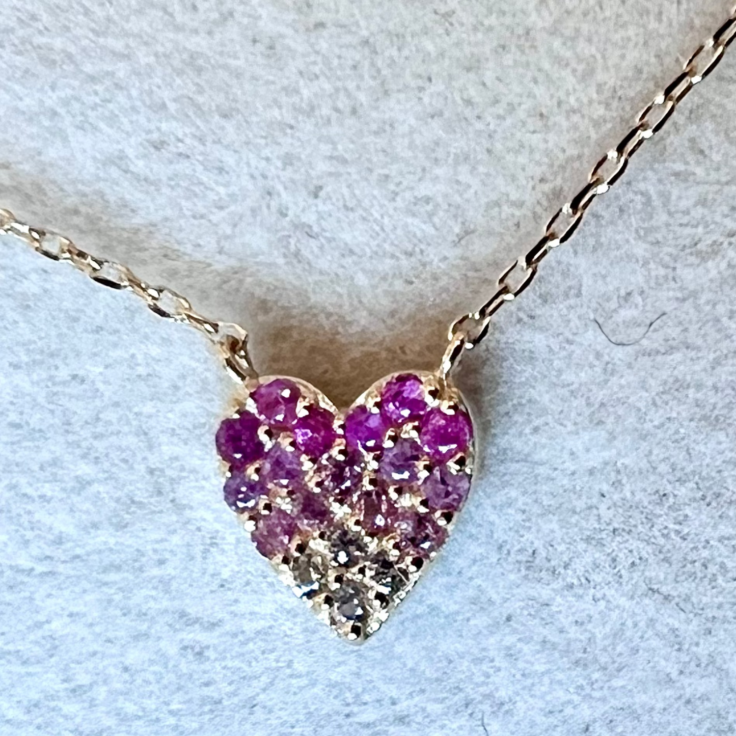 Pink & White Sapphire Heart Solid 14kt Gold Necklace