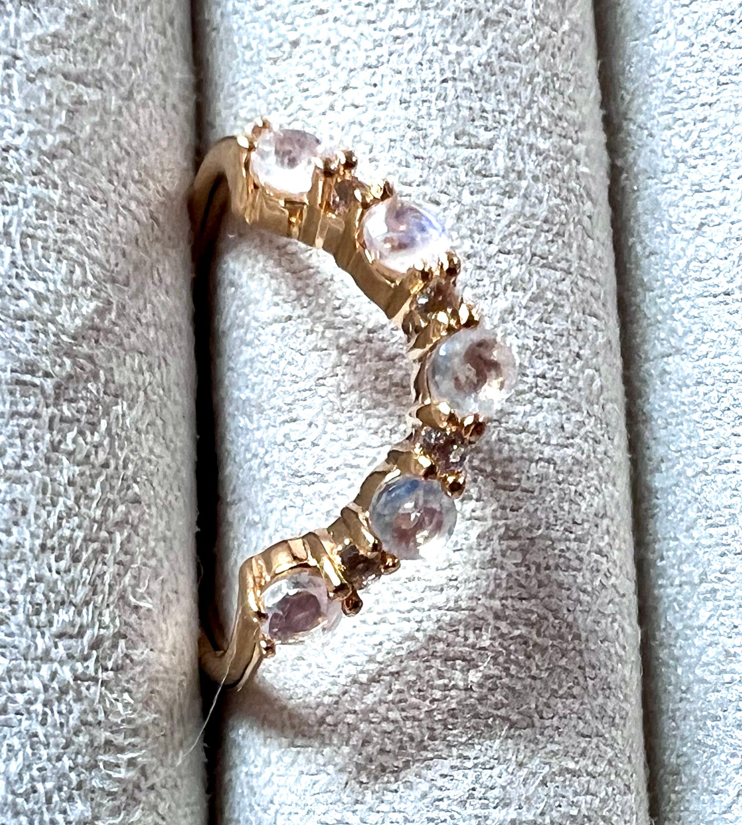 Rainbow Moonstone & Topaz Arc Ring, Size 5
