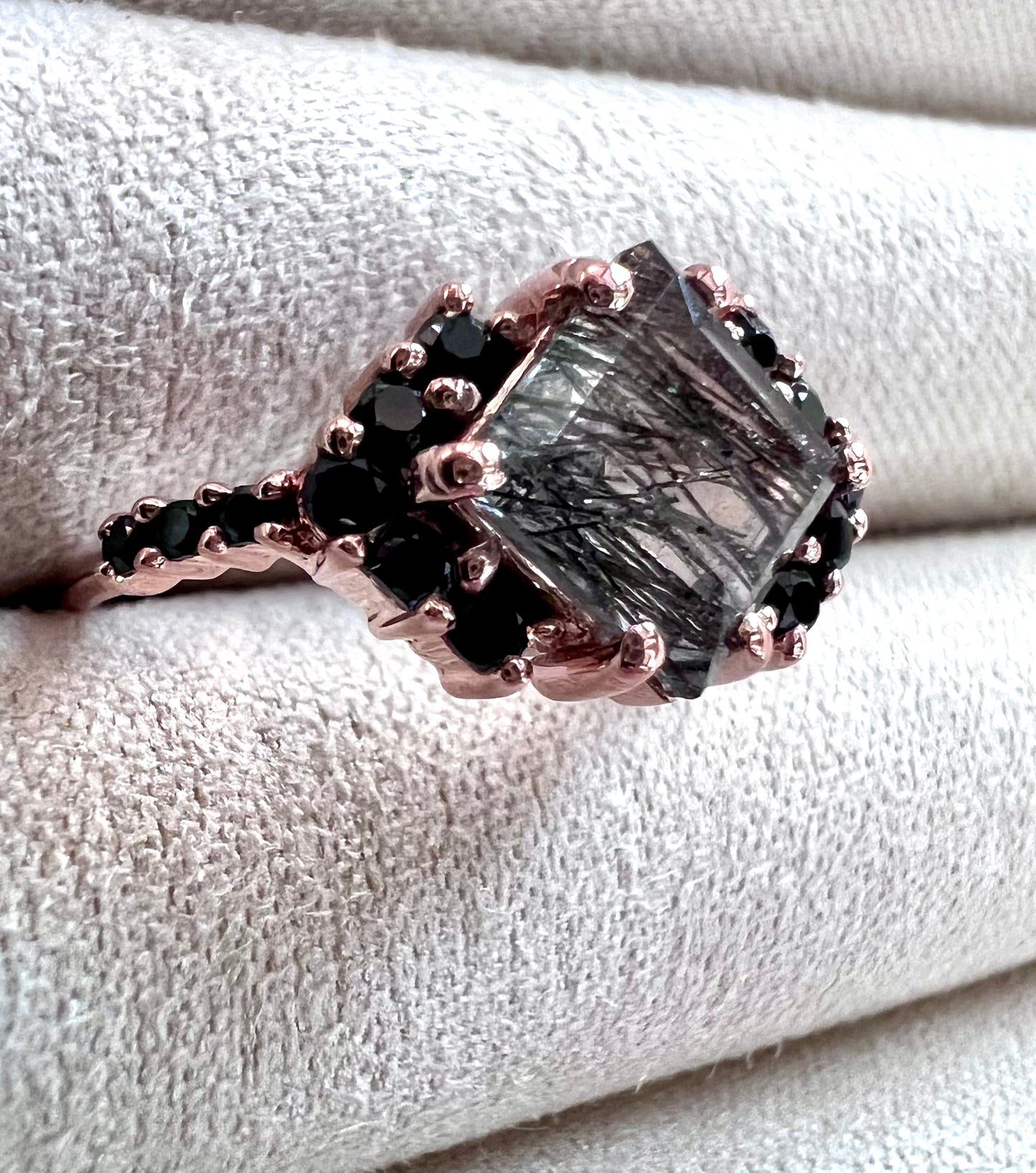 Princess Cut Rutilated Quartz & Spinel Ring, Size 6
