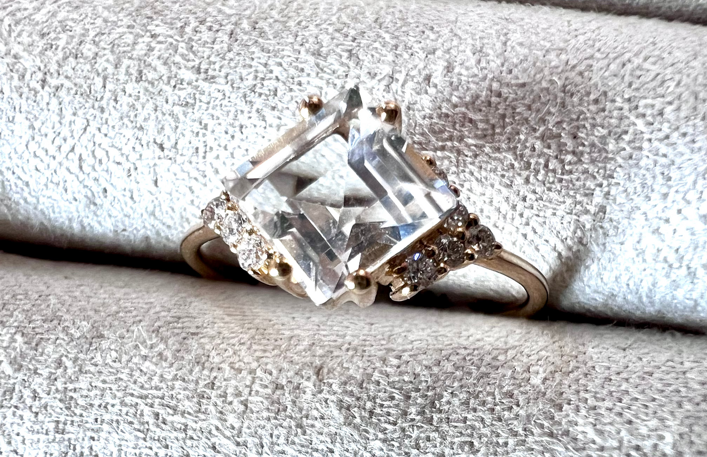 Diamonds & White Topaz in Solid 9k Gold Ring - Size 6