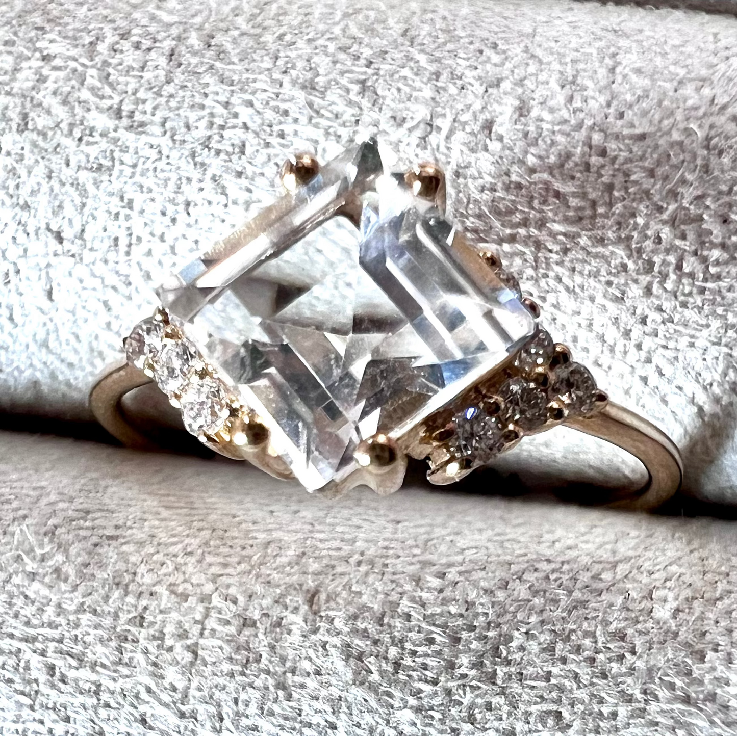 Diamonds & White Topaz in Solid 9k Gold Ring - Size 6