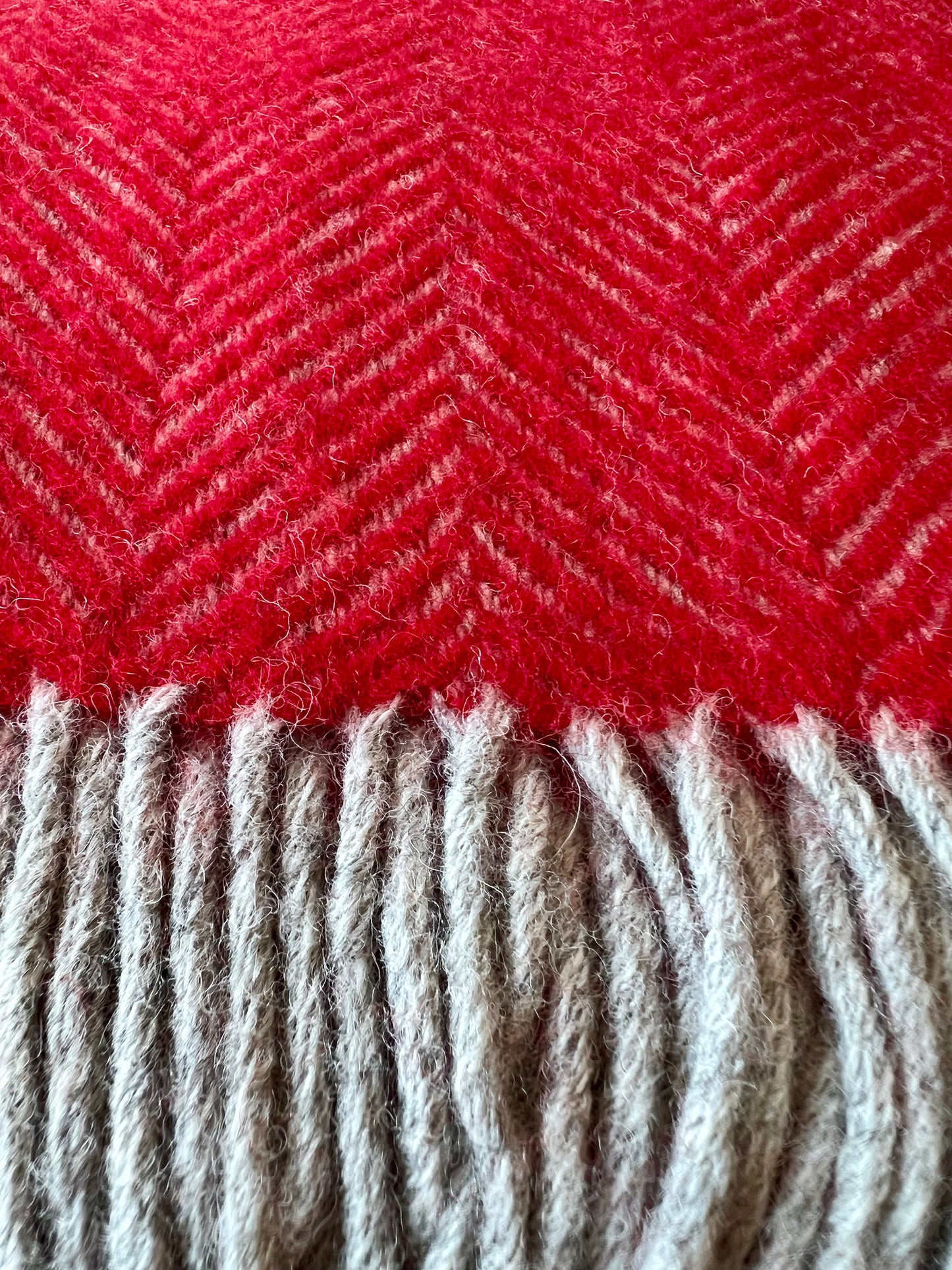 Ruby Red & Pearl Gray Highland Tweeds 100% Wool Herringbone Throw - Made in the British Isles