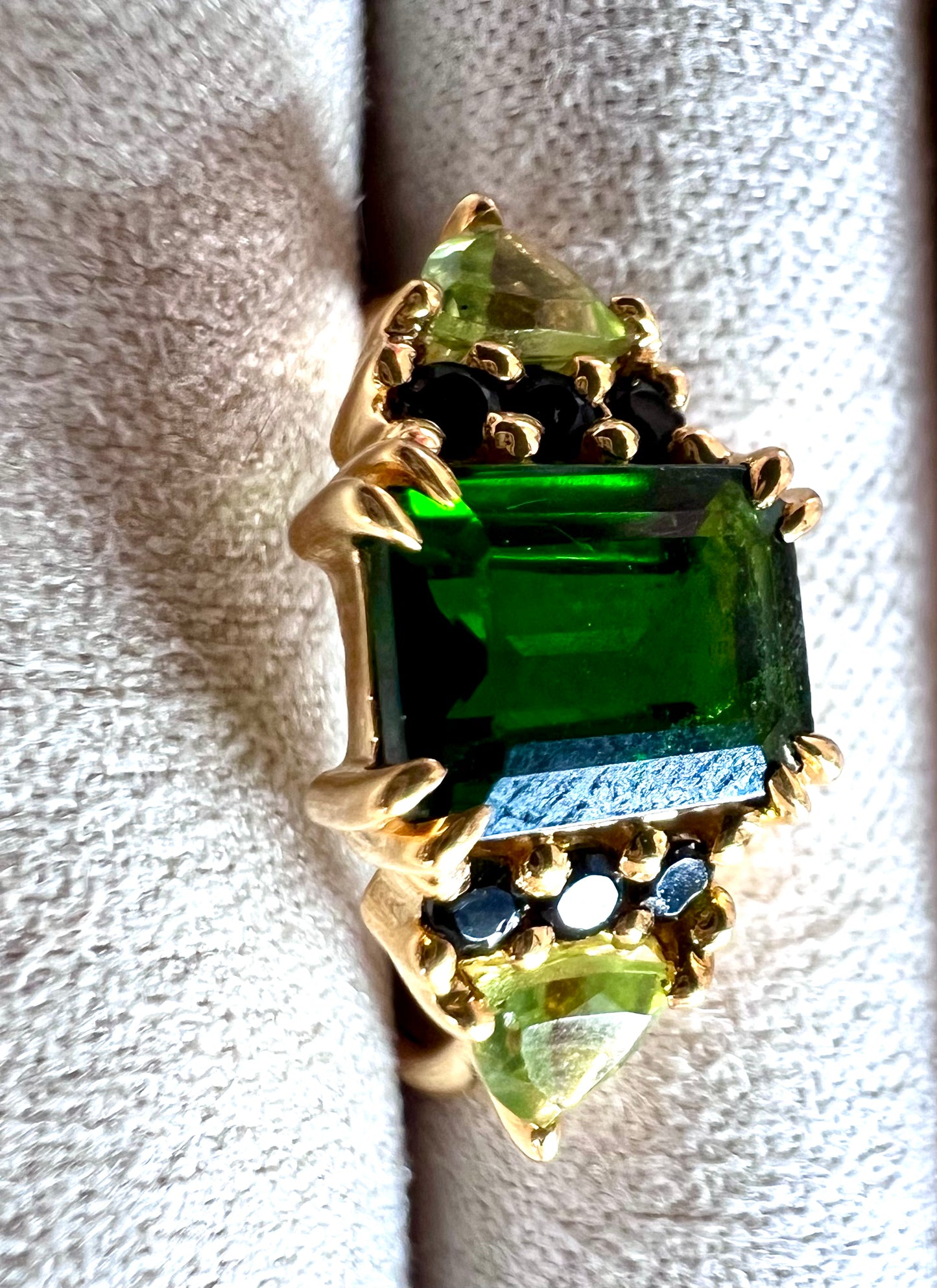 Baguette Cut Green Lab Topaz & Natural Peridot 18kt Gold Vermeil Ring - Size 6