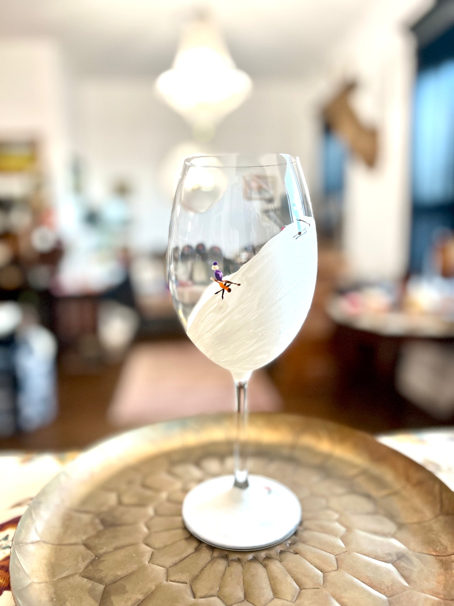 Hand Painted Skier Red Wine Glass by Carol Moore