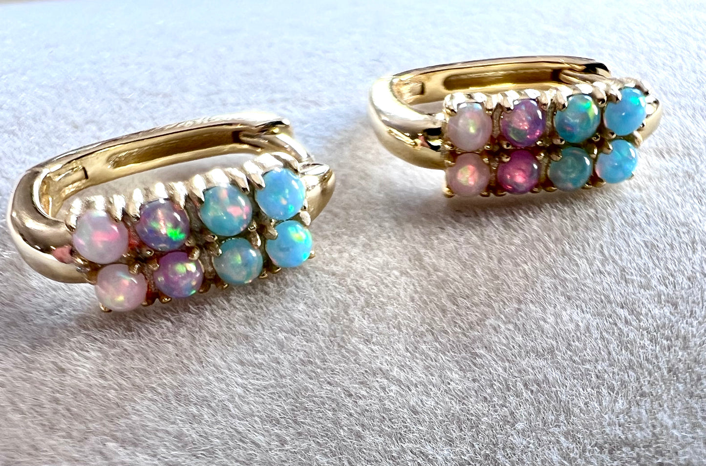 Blue & Pink Lab Opal Ombre & 18kt Gold Vermeil Huggies