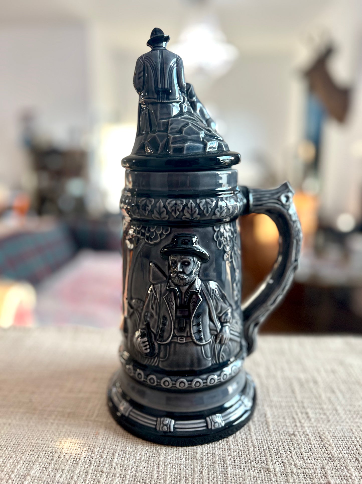 Vintage Gray Deer & Man with Dog Beer Stein