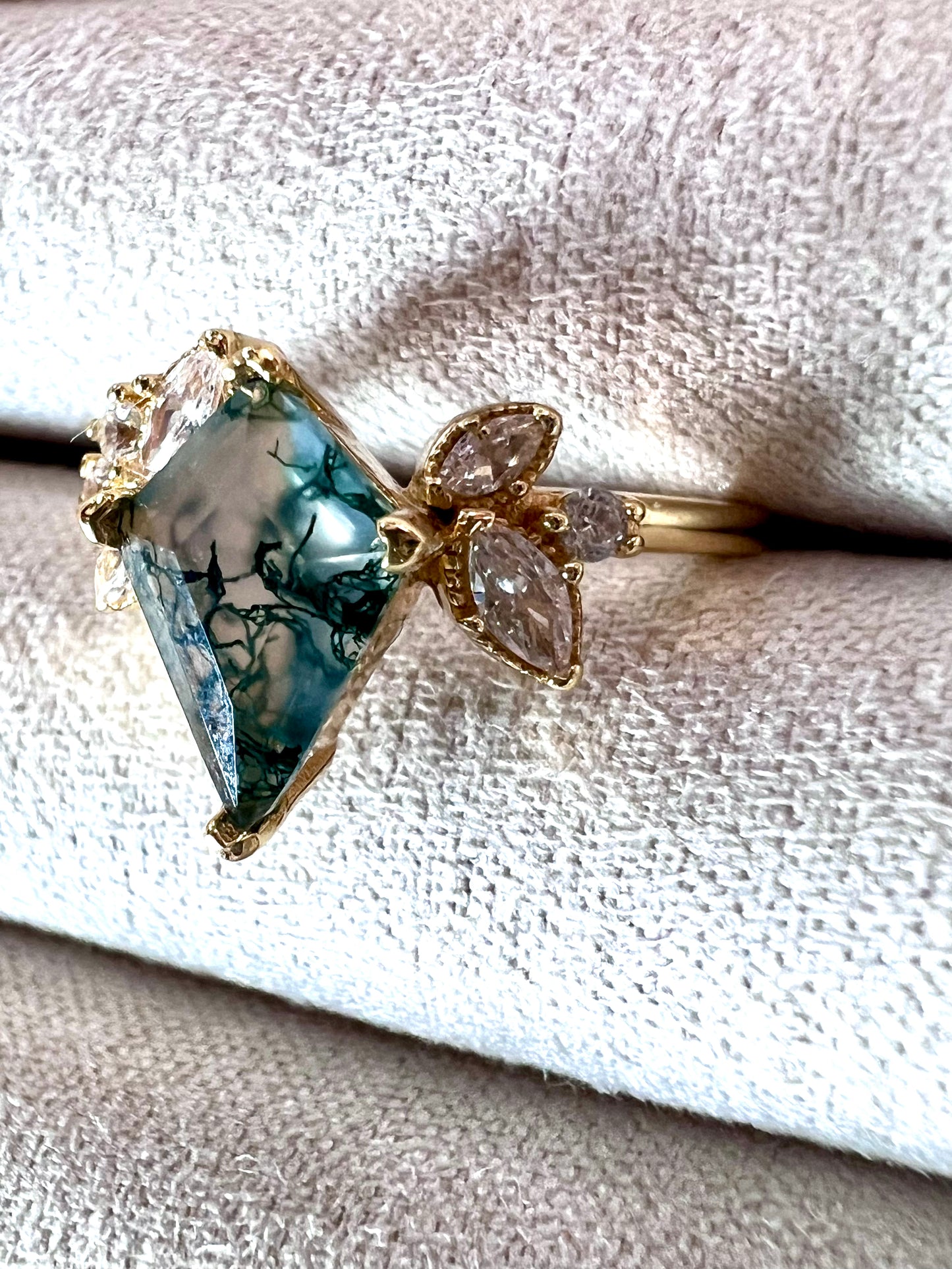 The Evangeline Ring - Moss Agate & White Topaz in Gold Vermeil, Size 5