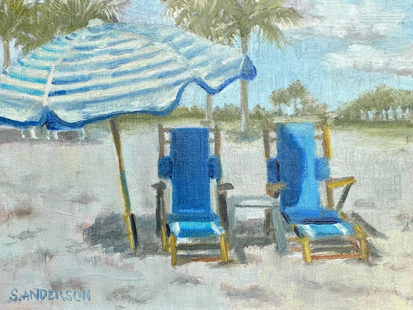 Beach Chairs - Original Painting by Susan Anderson