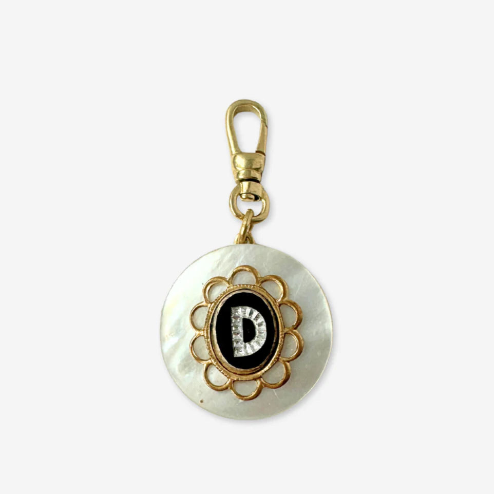Letter "D" Refashioned Vintage Mother of Pearl and Brass Charm