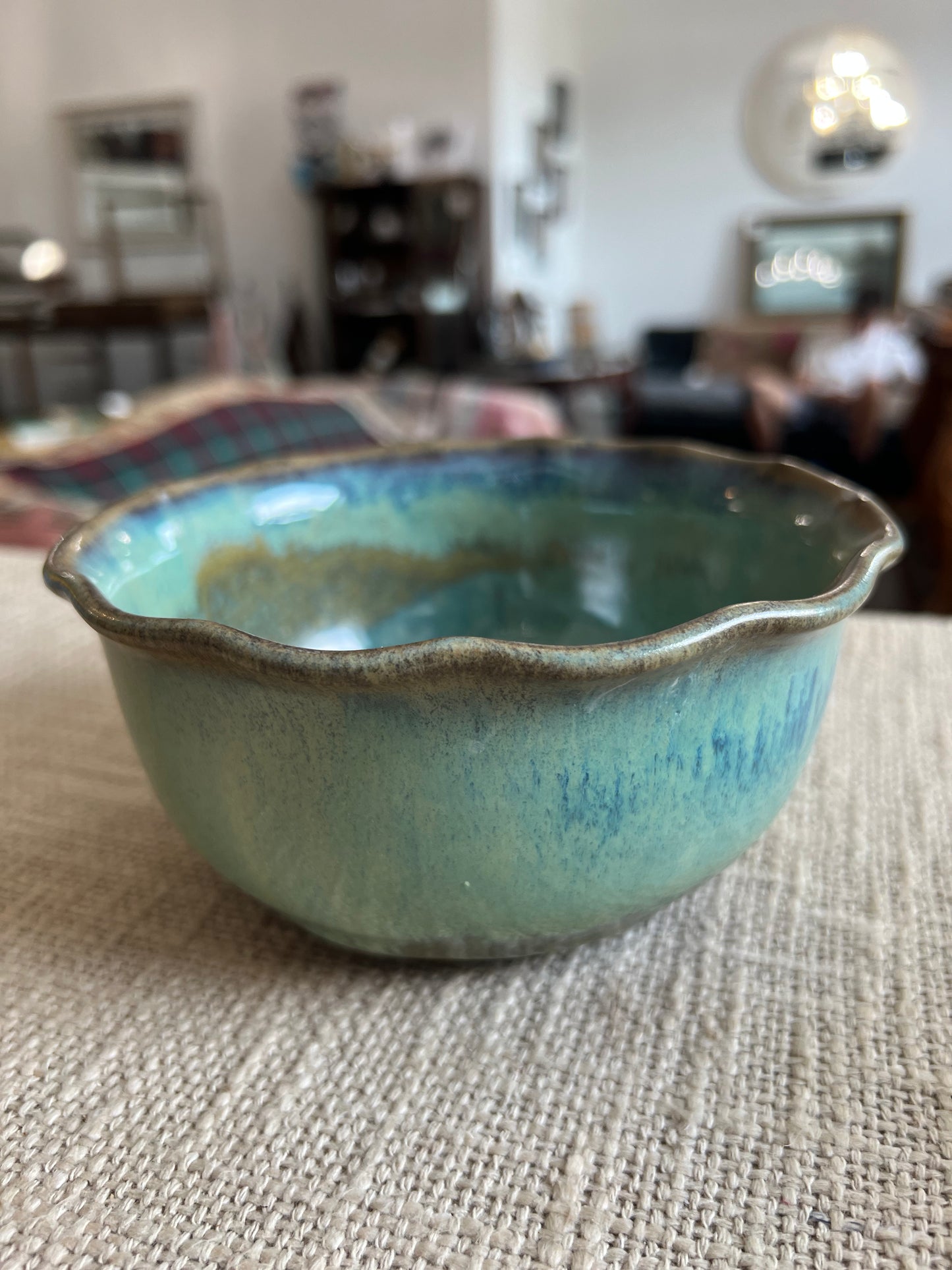 Turquoise Blue Wavy Bowl - Handmade by Potter Natalie Zelman