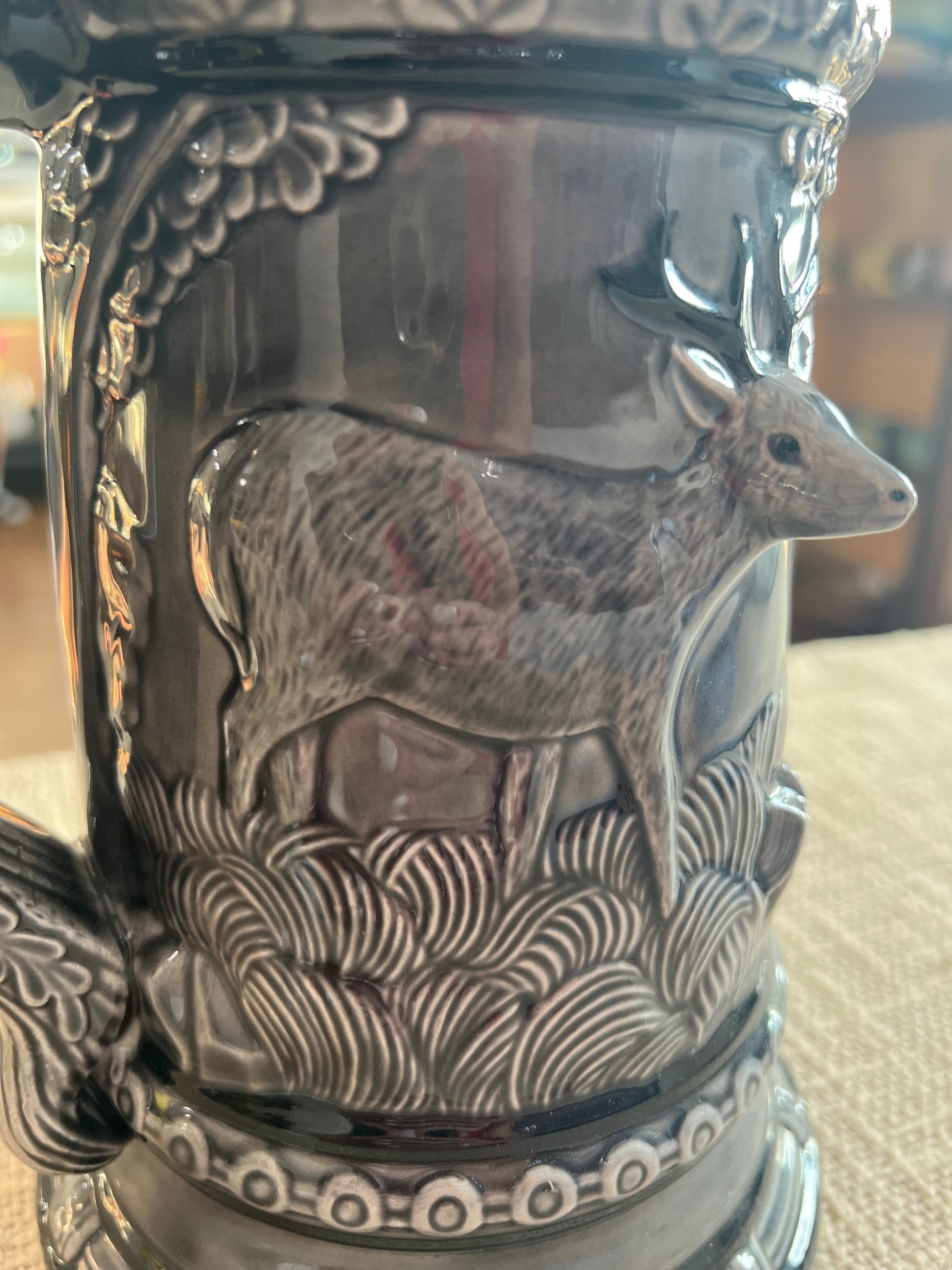 Vintage Gray Deer & Man with Dog Beer Stein