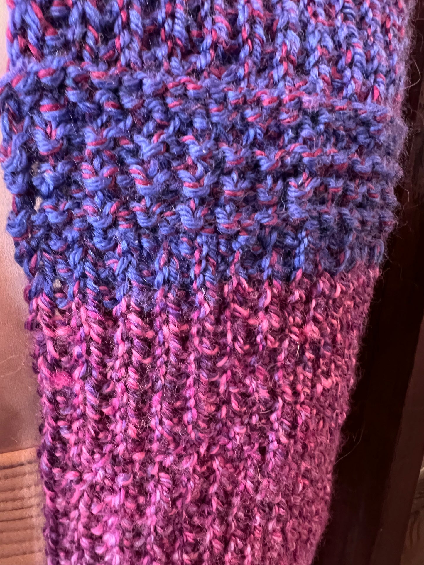 Hand Knit Soft Wool Scarf in Teal, Purples & Blues