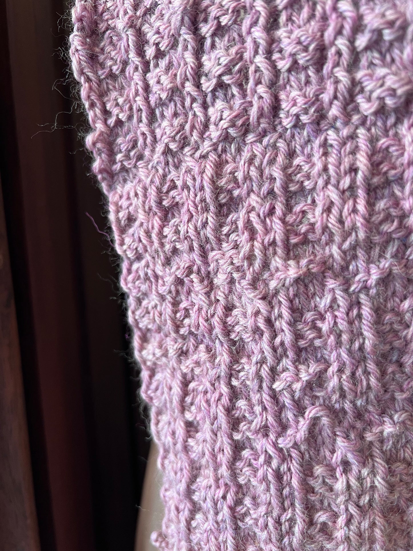 Hand Knit Soft Wool Scarf in Lilac