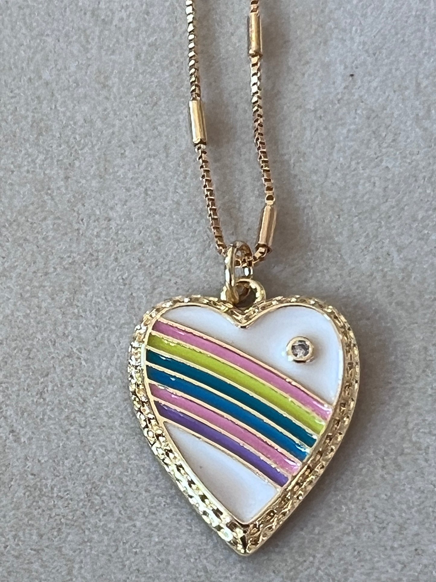 Rainbow Enamel Heart 18kt Gold Fill Necklace
