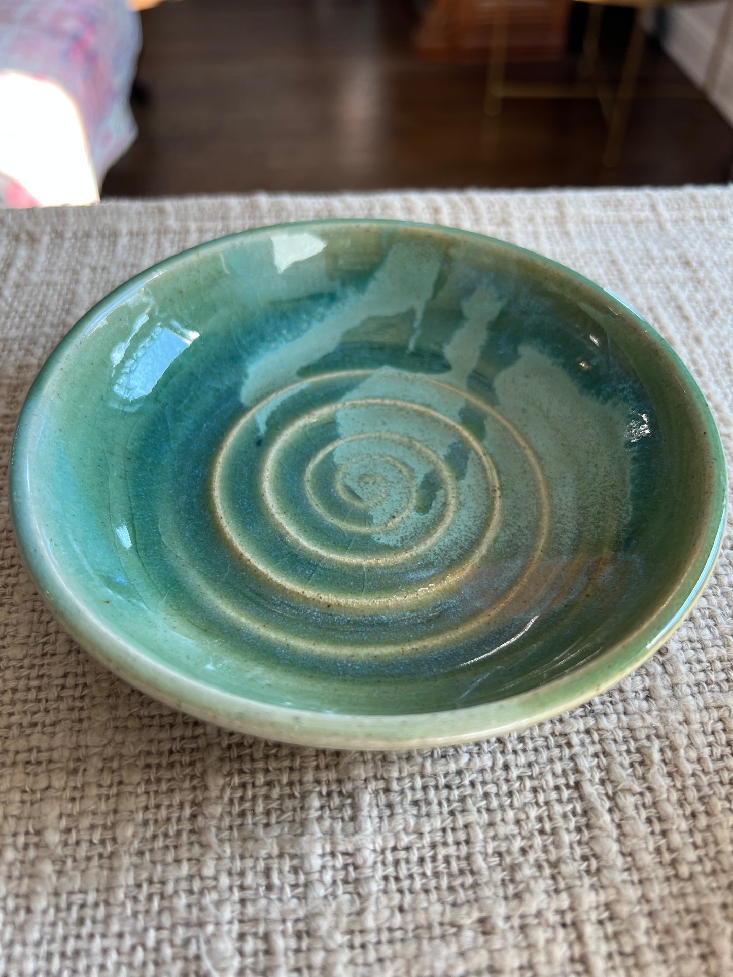 Turquoise & Tan Swirl Plate - Handmade by Ceramic Artist Natalie Zelman