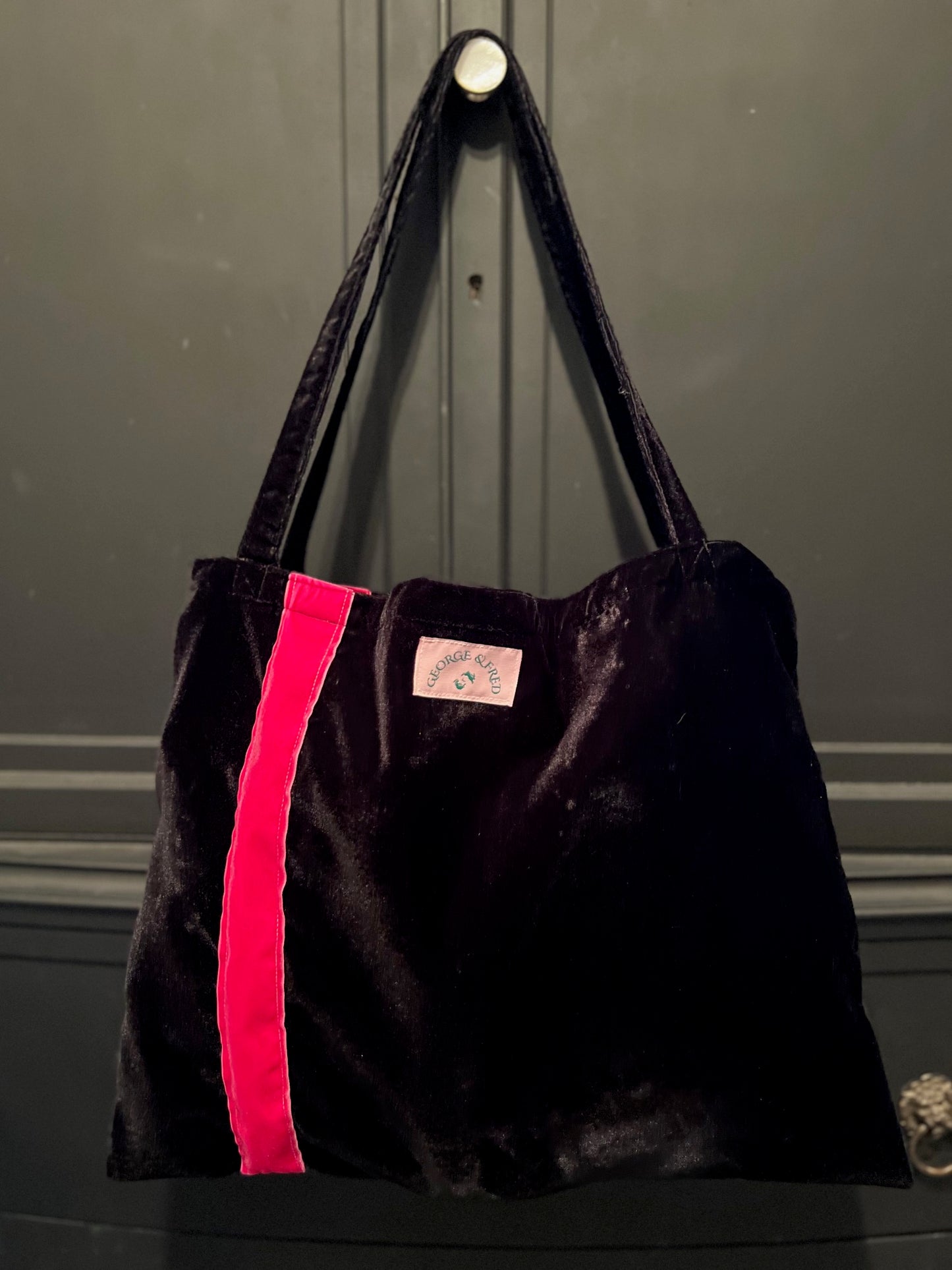 The George & Fred Tote - Black Velvet + Hot Pink Ribbon