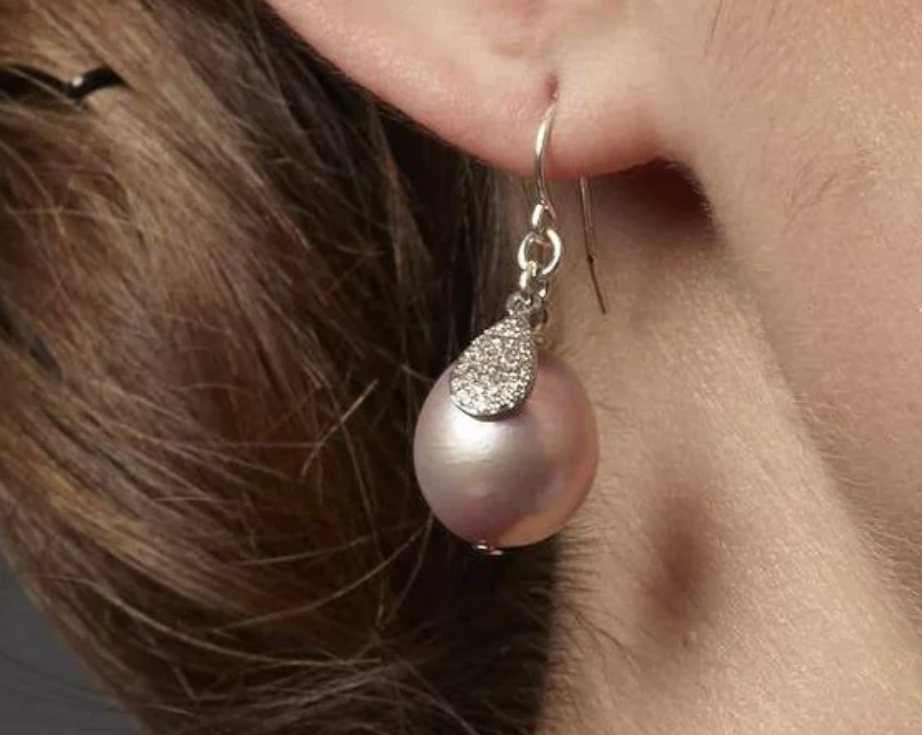 Cultured Pink Pearls & Pavé Diamonds Earrings