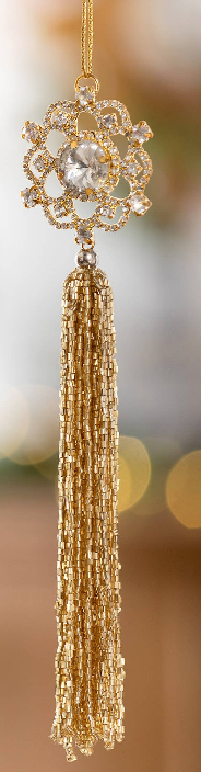 Gold Rhinestone Beaded Tassel Ornament III