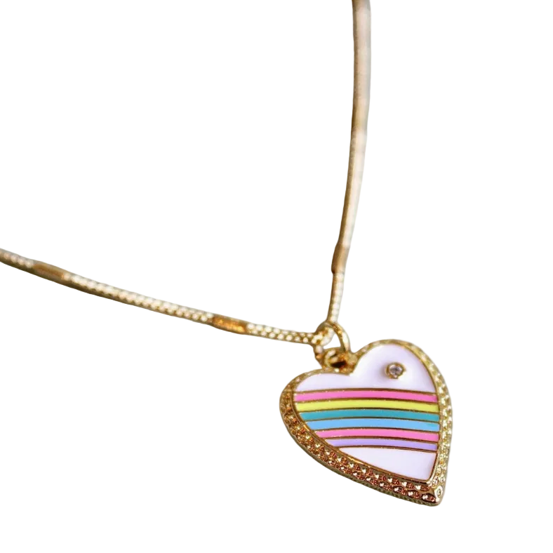 Enamel Rainbow Heart 18kt Gold Fill Necklace