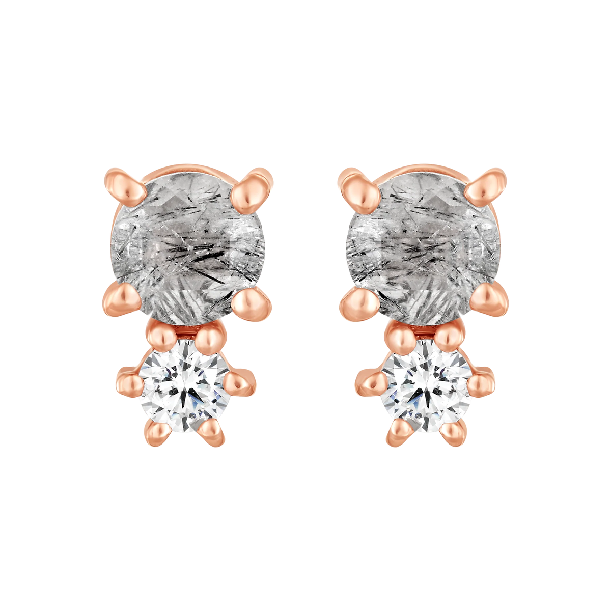 Rutilated Quartz & White Topaz 14kt Rose Gold Vermeil Stud Earrings