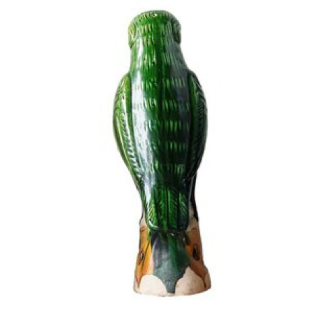 Bright Green Hand-Painted Porcelain Parrot