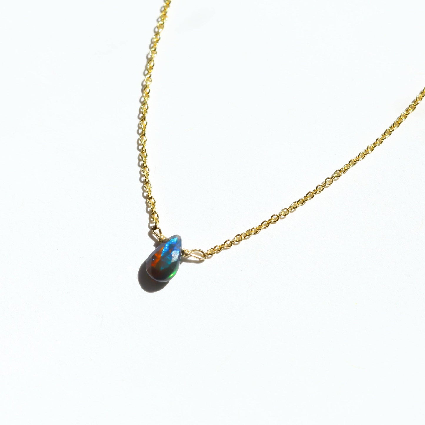 Black Fire Opal Gemstone 14Kt Gold Fill Necklace