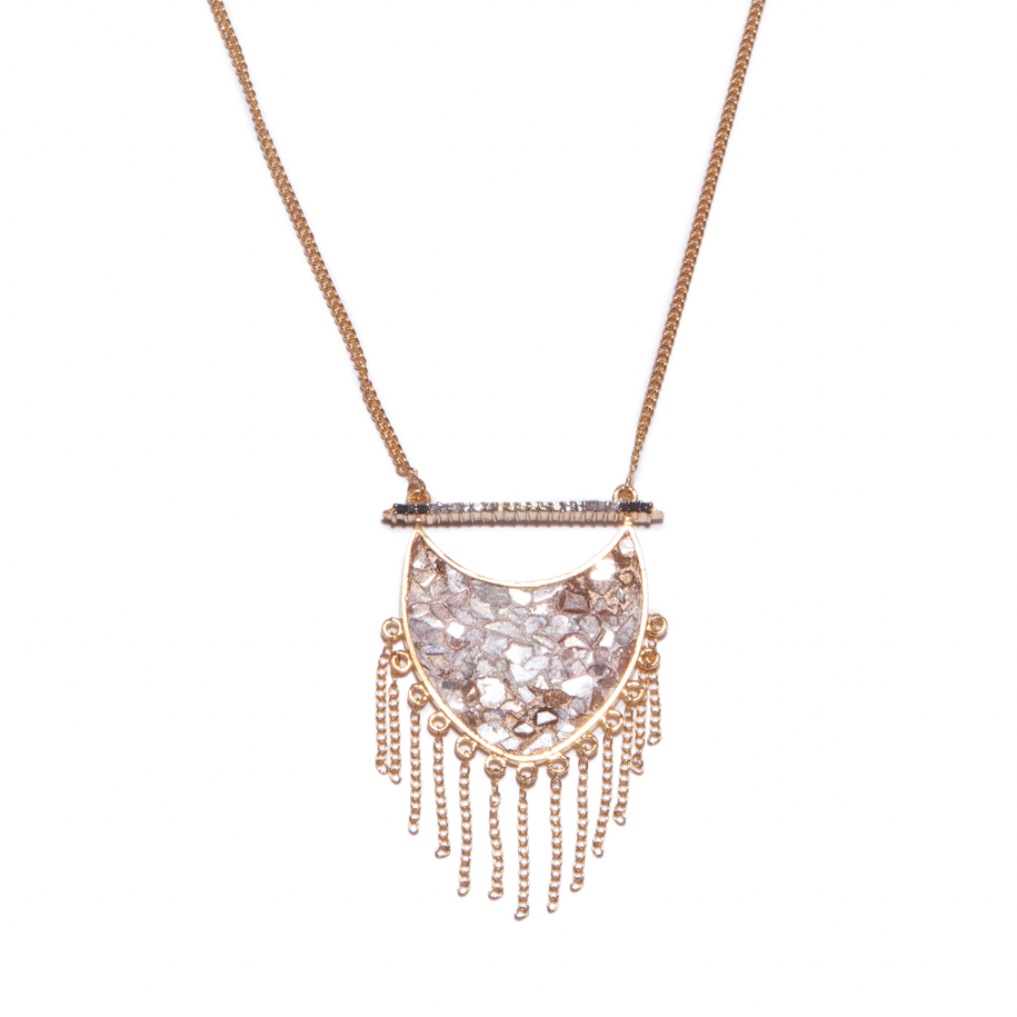 Natural Diamond Slices & Pavé Champagne Diamonds 18kt Gold Vermeil Shield Pendant Necklace