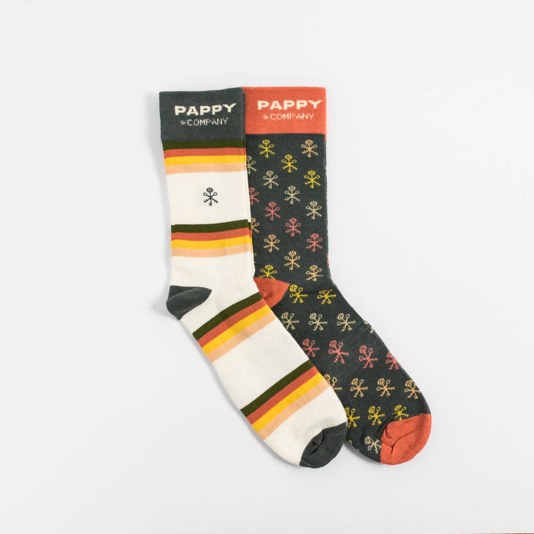 Pappy & Company Keys & Stripes Sock Set - 2 pairs: L/XL (Women’s 9.5-11/Men's 8-12)