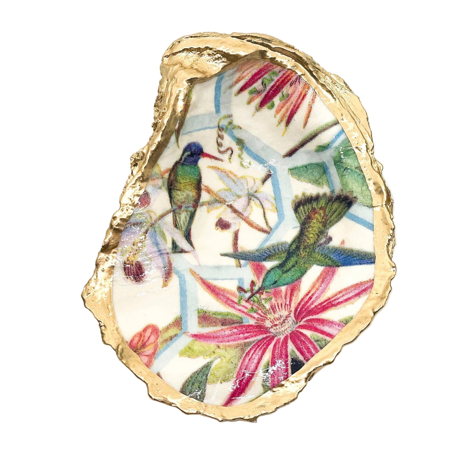 Hummingbird Handmade Decoupaged Oyster Shell Trinket Dish
