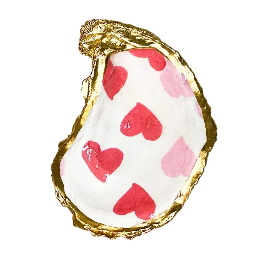 Hearts Handmade Decoupaged Oyster Shell Trinket Dish