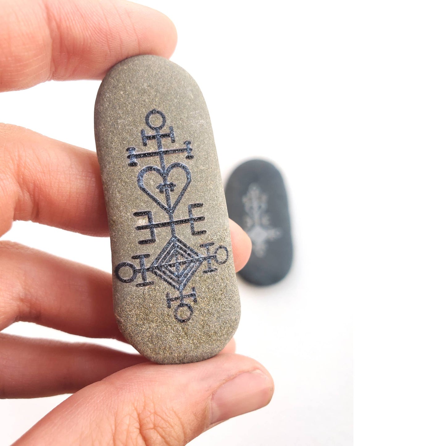 Icelandic Love Charm Engraved River Stone - Ástarstafur