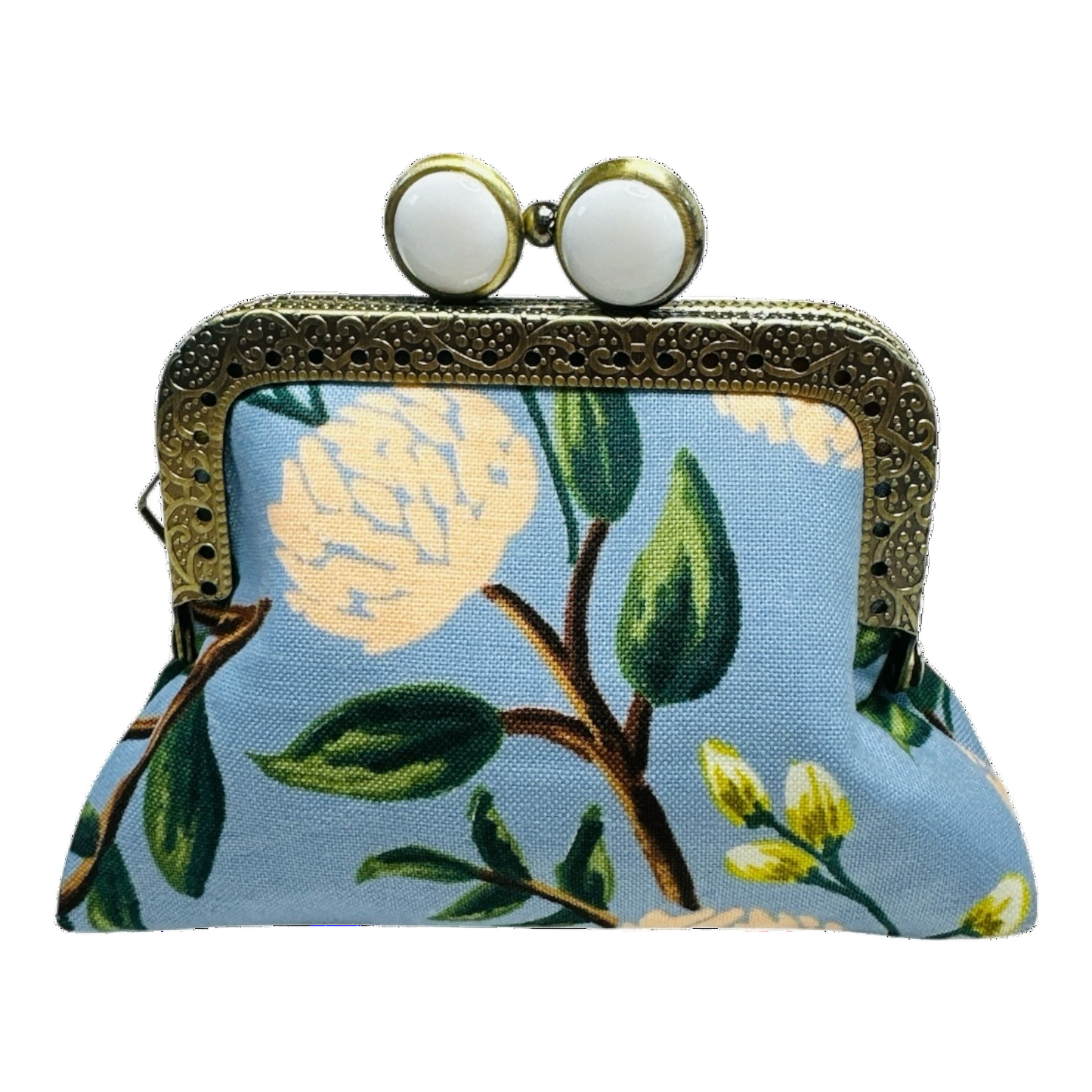 Peonies Dusty Blue Handmade Pouch by Kiki & Syds