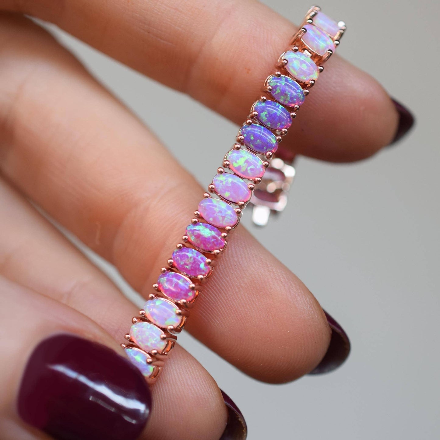 Lab Pink Ombre Opals 14kt Rose Gold Tennis Bracelet